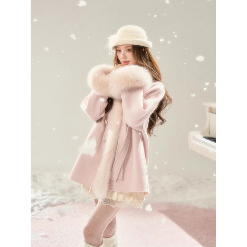Romantic Ribbon Fur Wool Coat