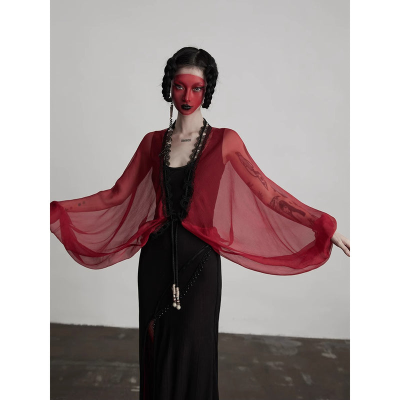 Bright Red Silk Fairy Shawl