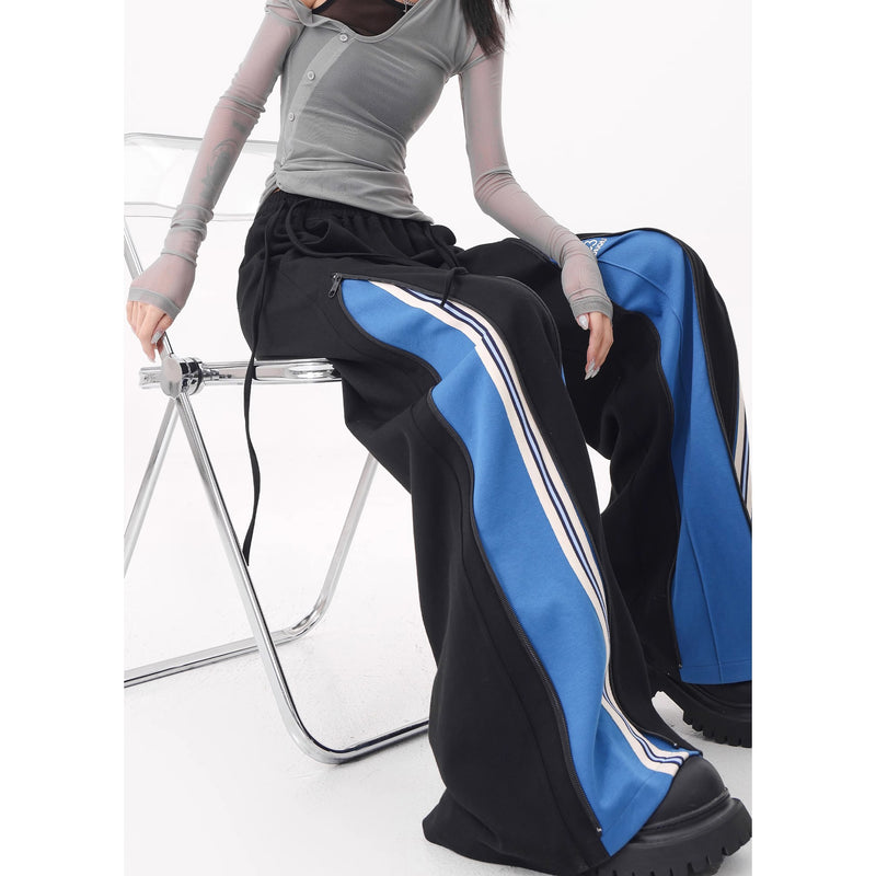 Blue Switching Wide Track Pants