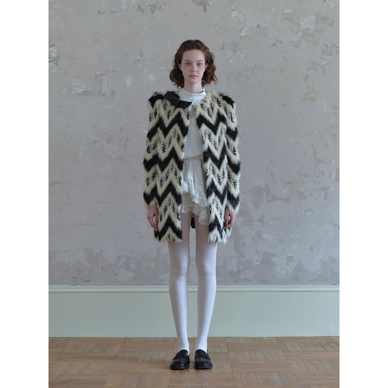 Geometric Pattern and Leather Fur Coat