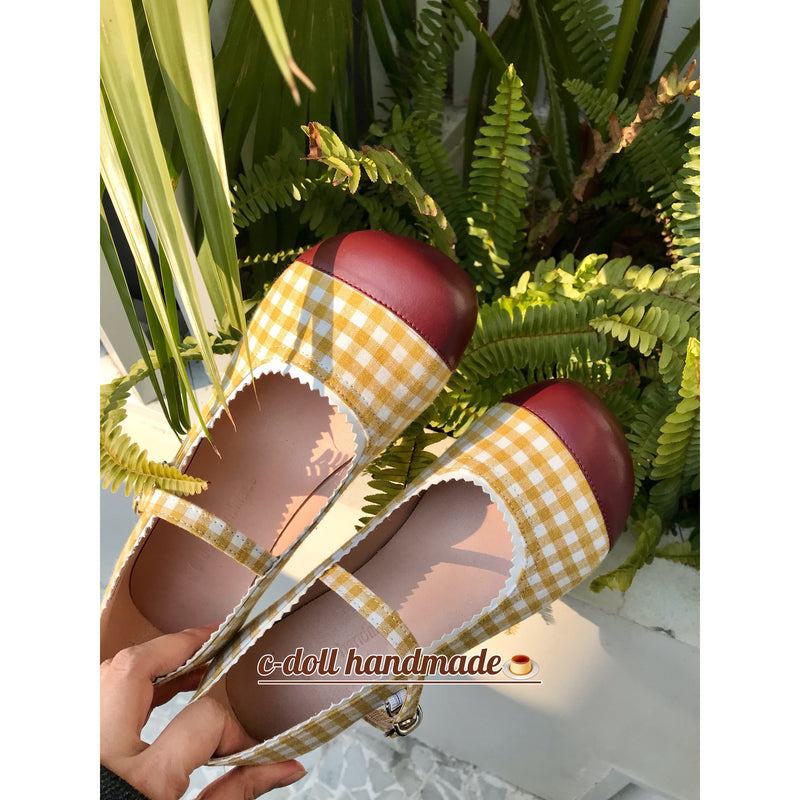 Chocolate Waffle Mary Jane Pumps - Yellow Brown