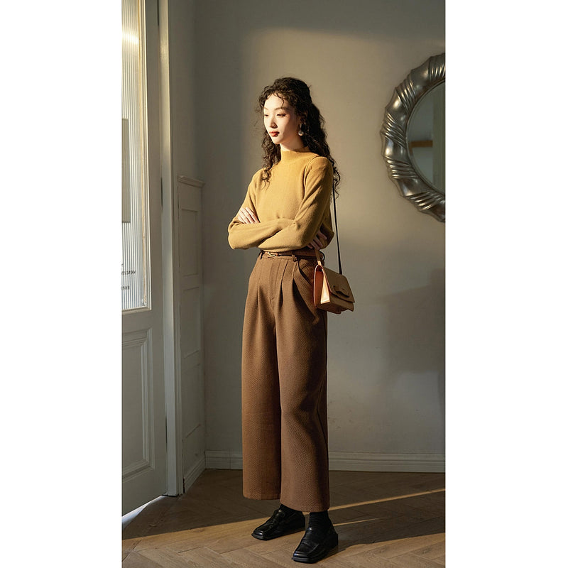 Dark Brown Herringbone Wide Pants