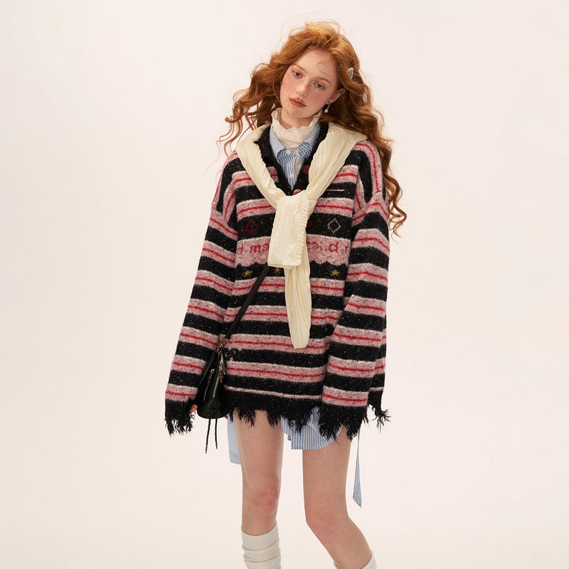 Starry Stripe Polo Knit Top