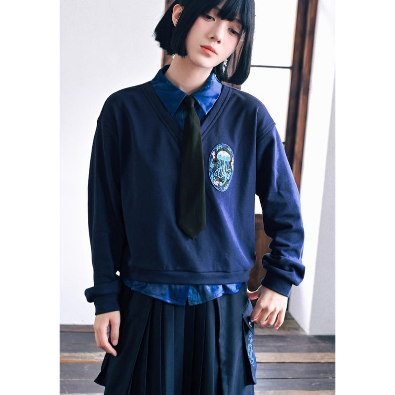 海月の刺繍ドッキングトップス