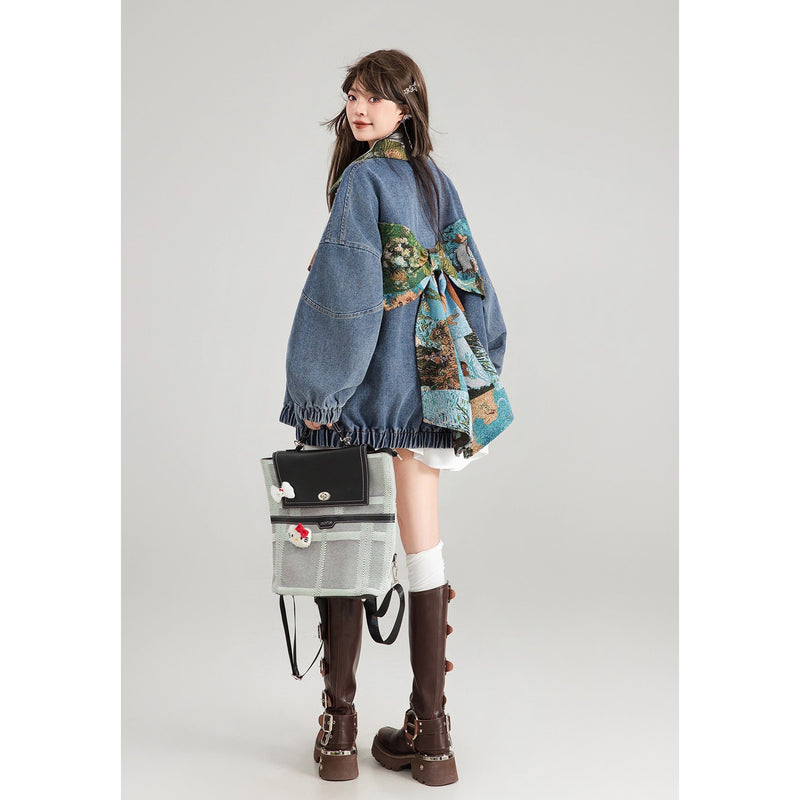 西洋油彩画のリボンデニムジャケット