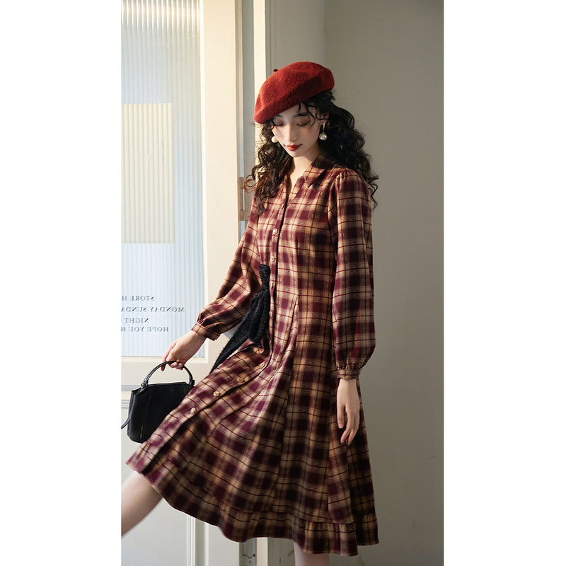 Reddish Bronze Plaid Retro Dress