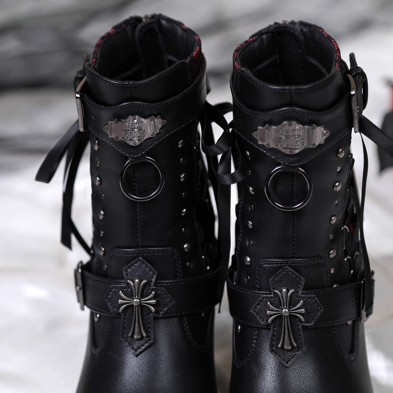 Gothic Lace Ribbon High Heel Boots