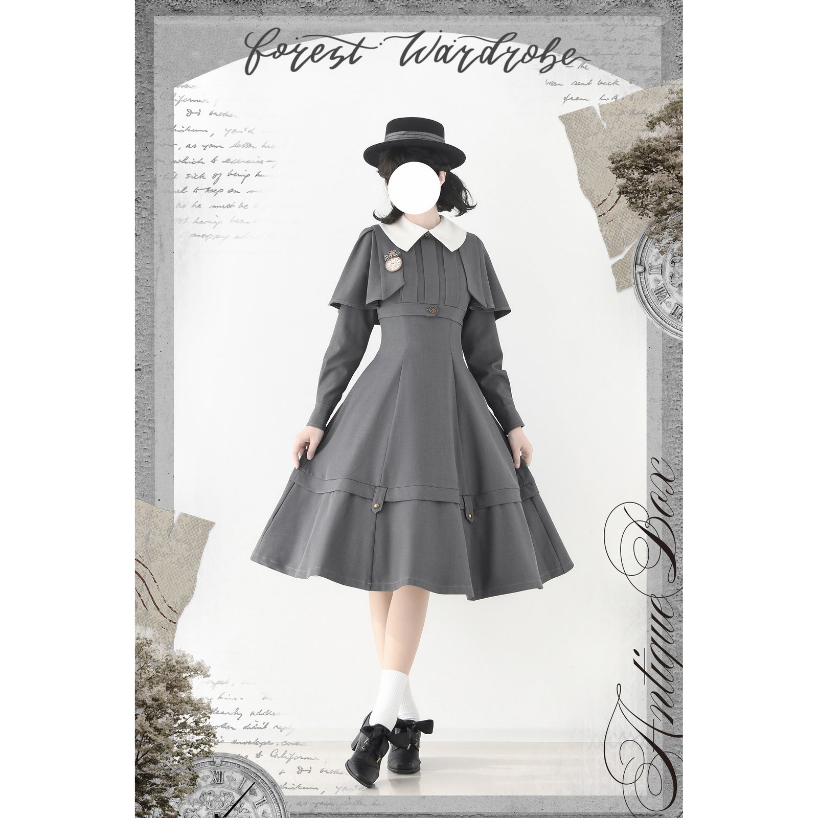 銀幕女優のクラシカルケープワンピース - Gray – ManusMachina