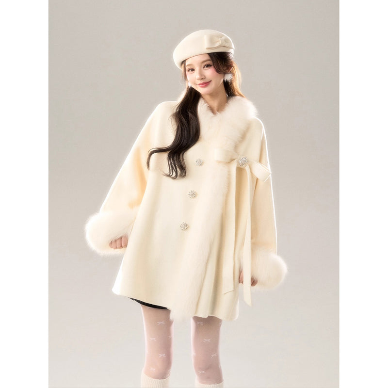 Romantic Ribbon Fur Wool Coat