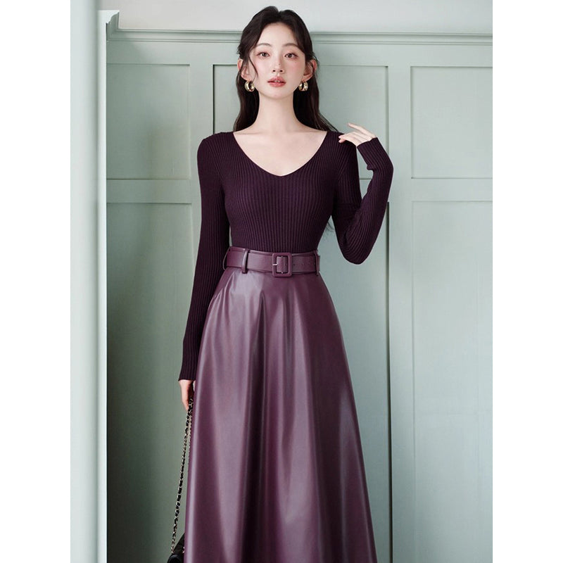Royal Purple Knit Cape, Knit Top and Skirt