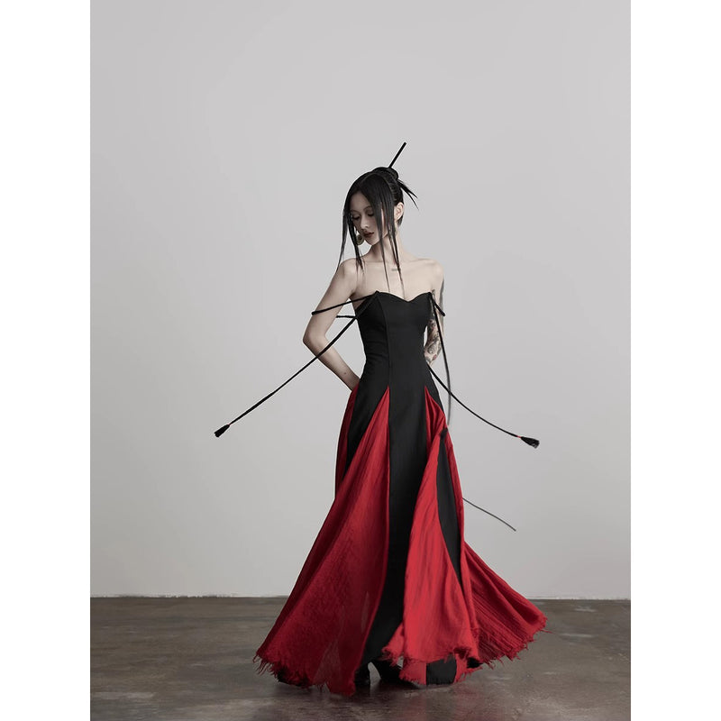 Black and Red Camisole Long Dress