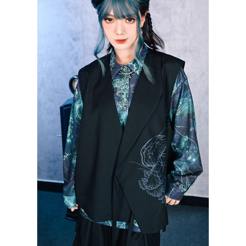 海月の刺繍アシンメトリーベスト