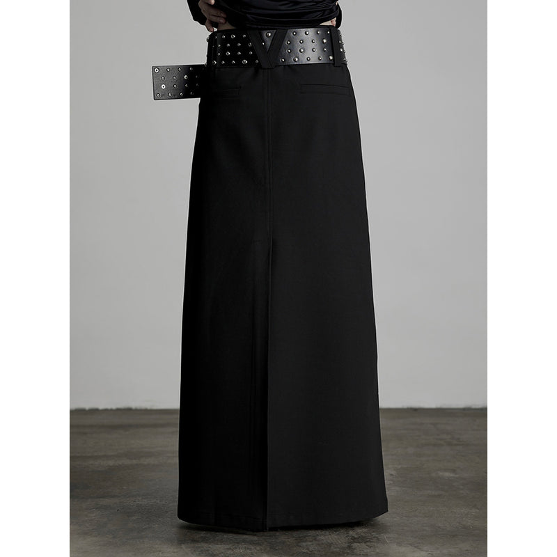 Black Straight Skirt with Belt