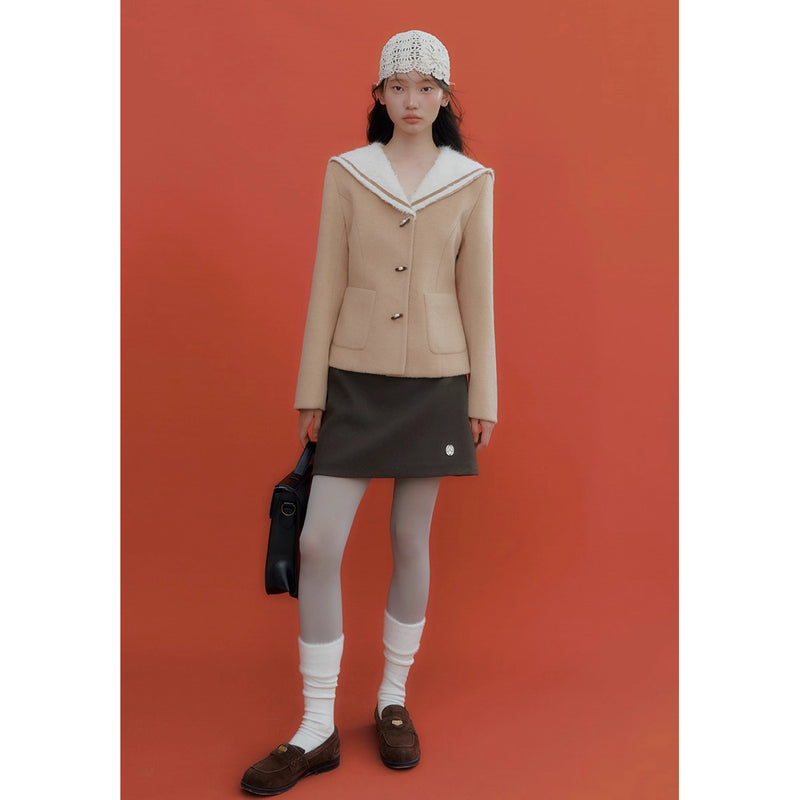 Sailor collar Beige Short Jacket