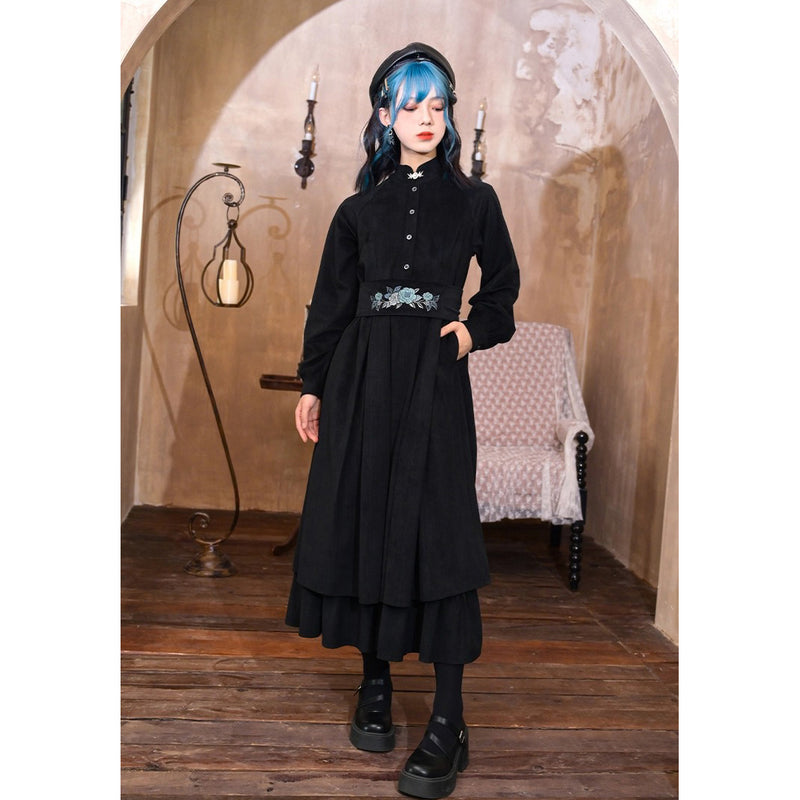 椿の花と鶯の刺繍コルセットワンピース