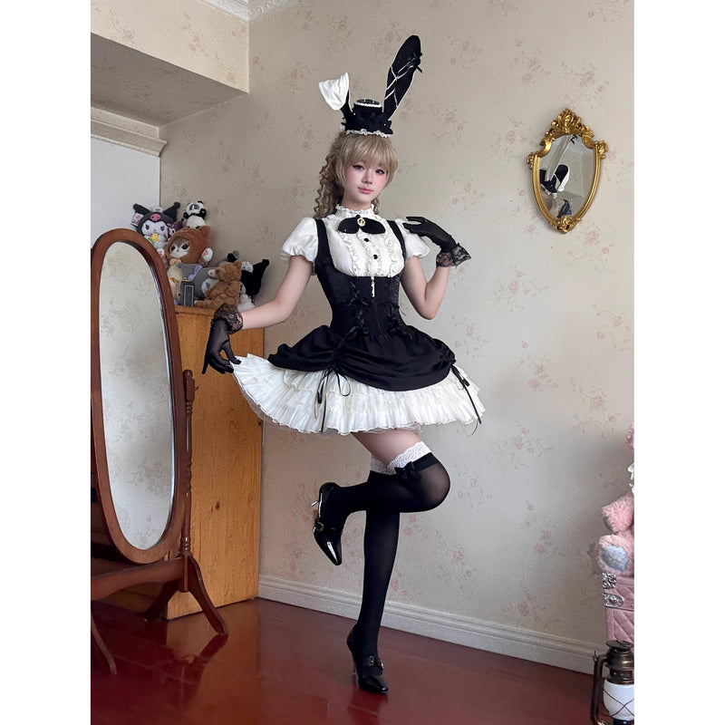 うさぎのお嬢様のコルセットジャンパースカートとフリルブラウス - Black[2026年2月上旬-3月上旬発送予定]