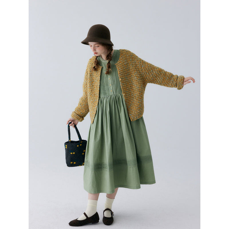 Gold Green Wool Knit Cardigan