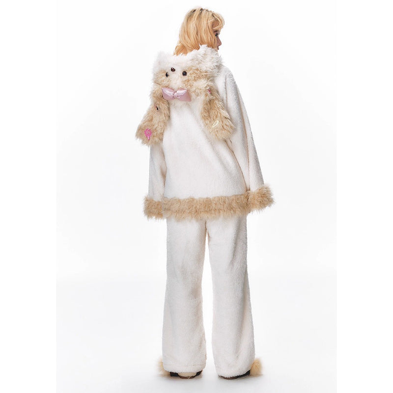 もふもふ子犬のルームウェア（フーディーとパンツ）