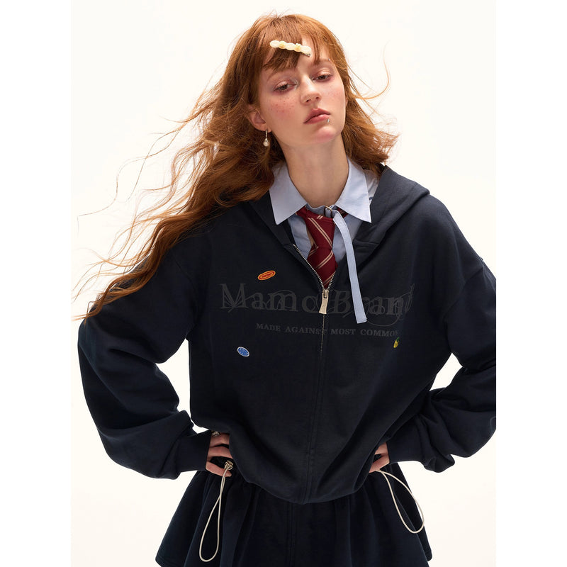 Washed Logo Zip-Up Hoodie