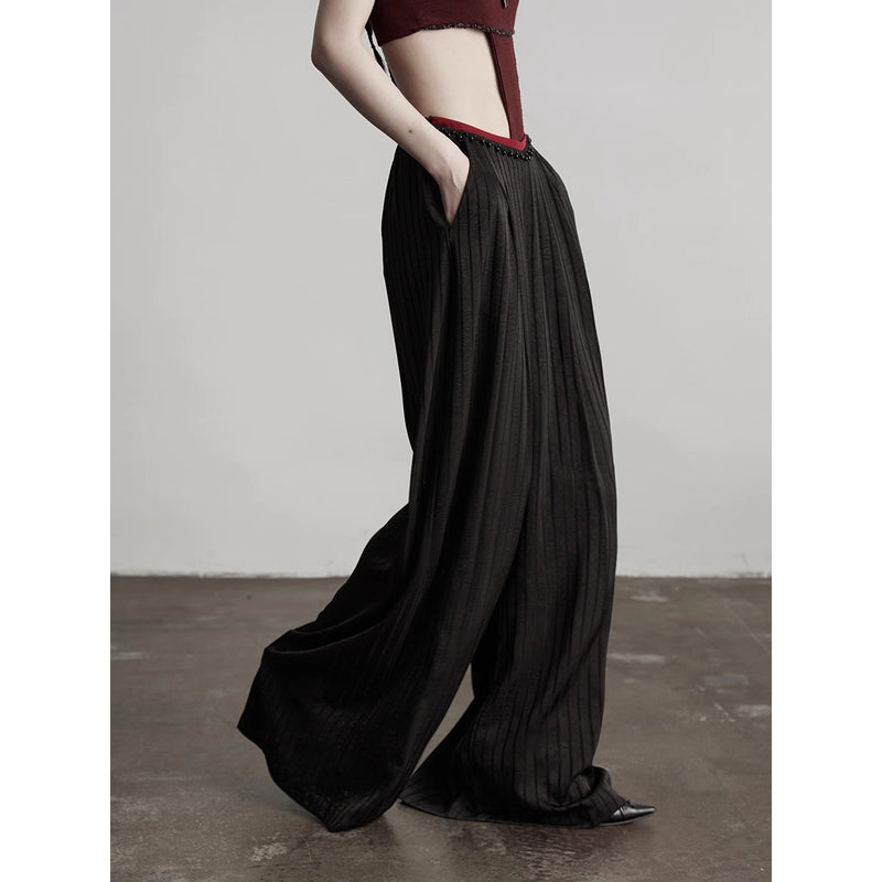 Black Striped Wide Pants