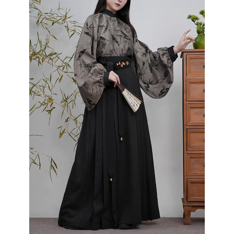 竹林の水墨画バルーンスリーブブラウス