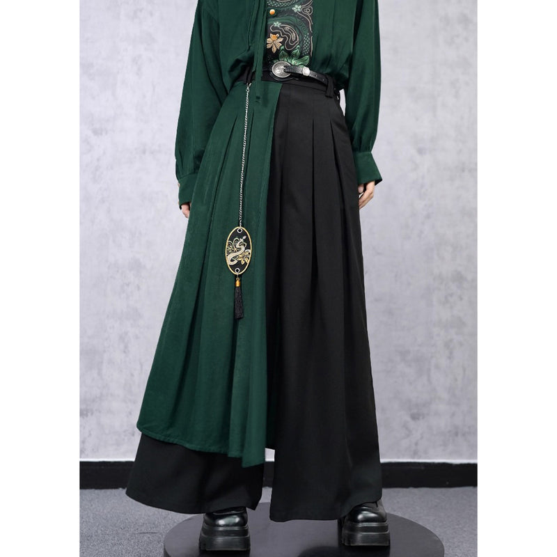 黒緑の蛇刺繍ドレープワイドパンツ