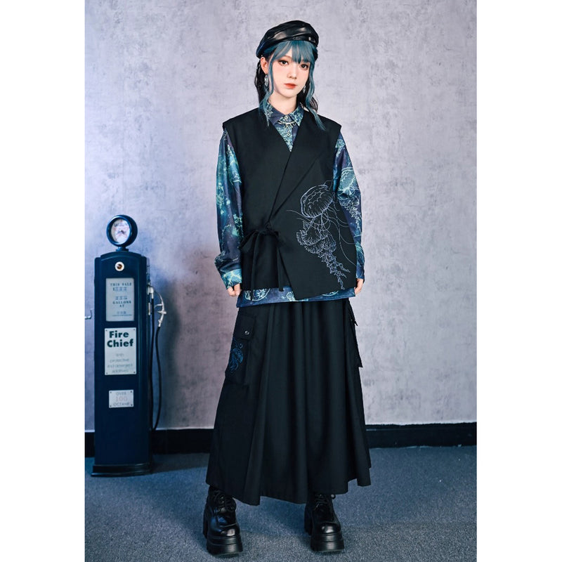 海月の刺繍アシンメトリーベスト