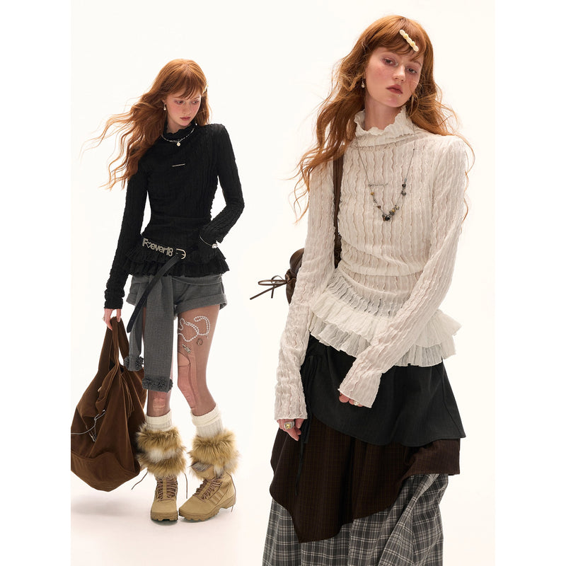Double Frill High Neck Top