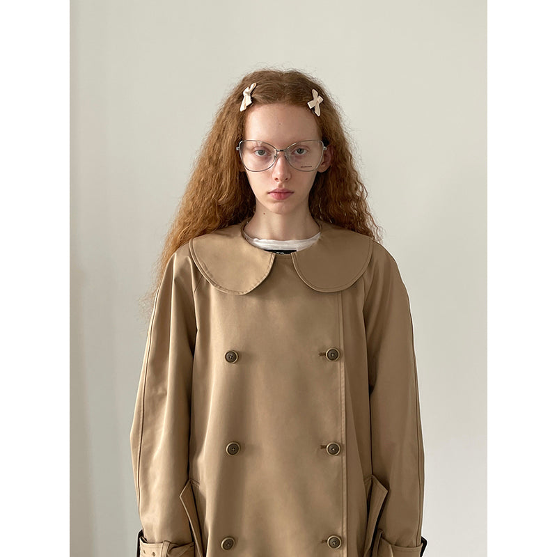 Khaki Doll Collar Detachable Hooded Trench Coat