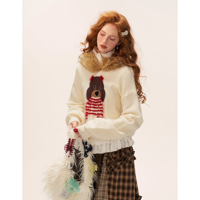 Cute Dog Fur Knit Sweatshirt