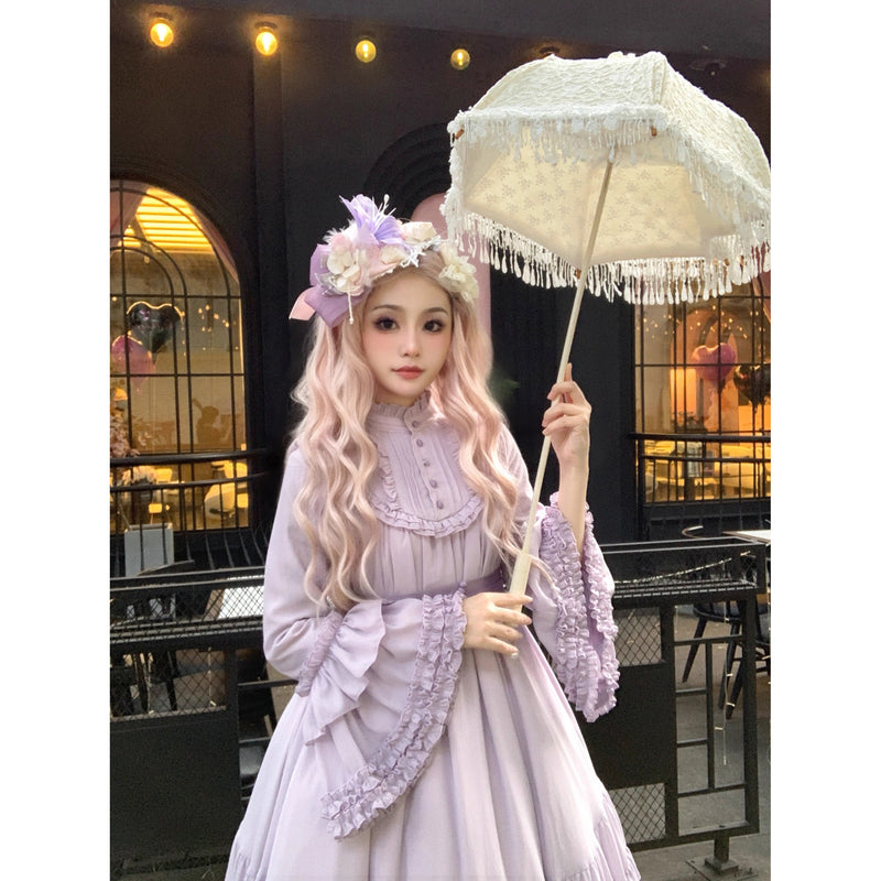 灰紫のお嬢様のクラシカルワンピース（姫袖ver）[2025年11月中旬-12月中旬発送予定]