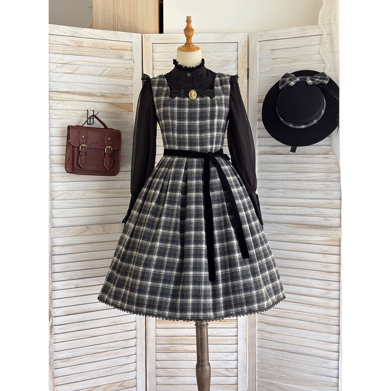 伯爵令嬢のジャンパースカートとケープ - Black Check[2026年2月上旬-3月下旬発送予定]