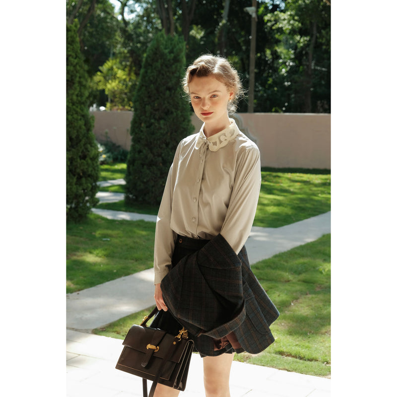 Striped Blouse with Embroidered Collar