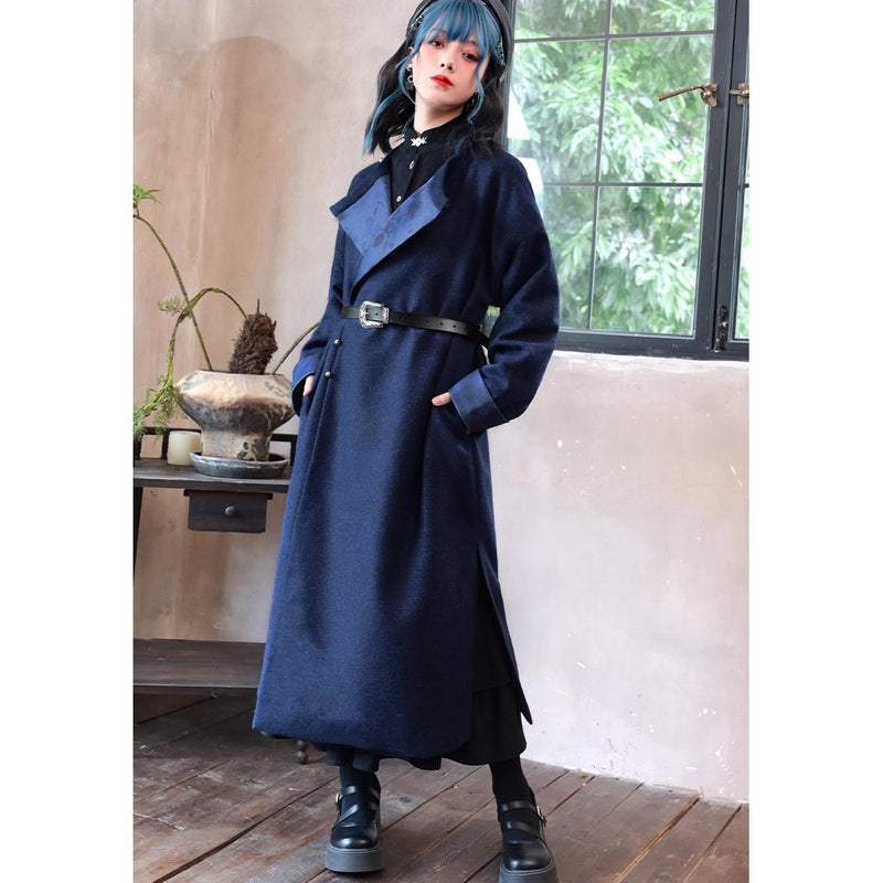 椿の花の挿絵ウールローブコート