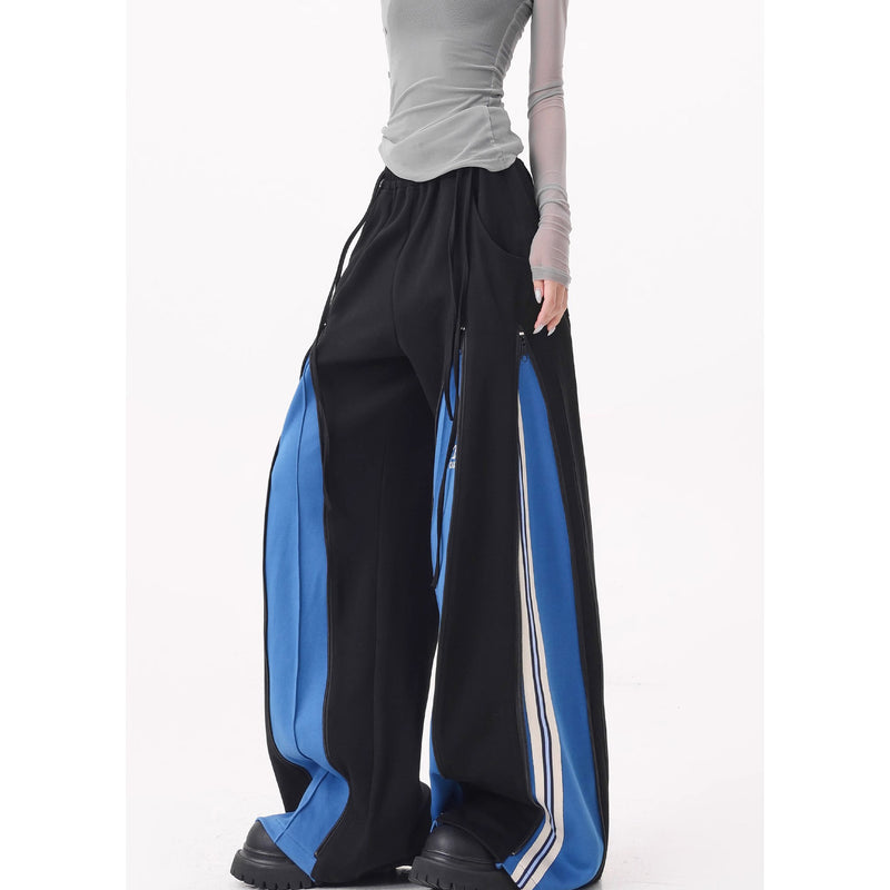Blue Switching Wide Track Pants