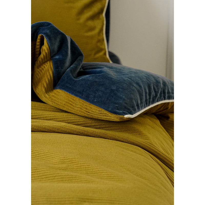 Gold Blue Velvet Bed Cover Set