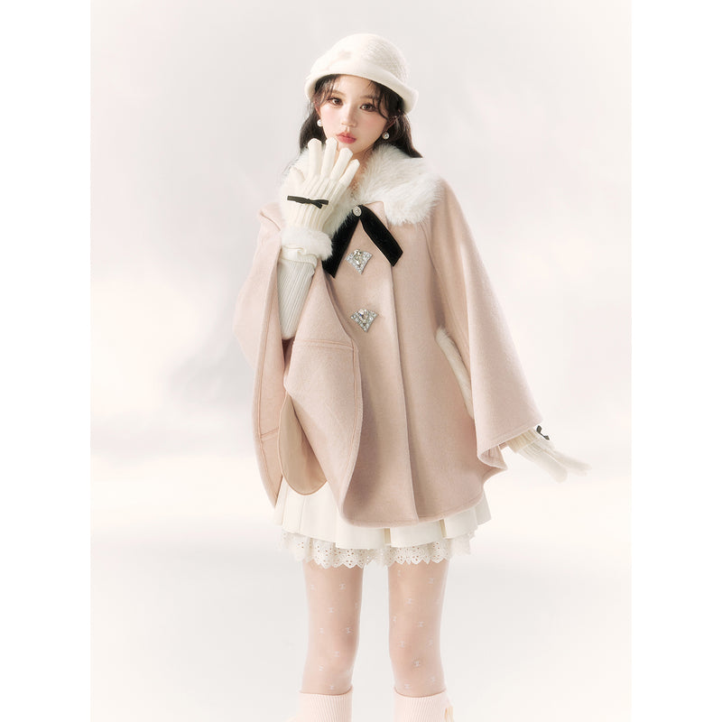 Innocent Girl Ribbon Fur Cloak