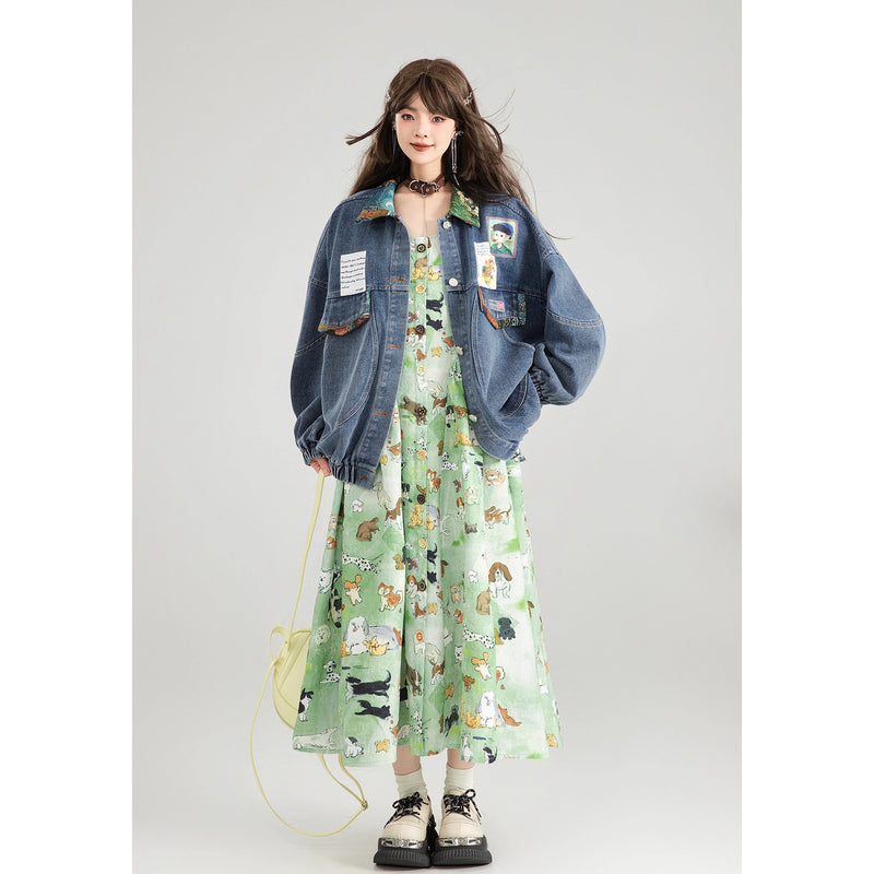 西洋油彩画のリボンデニムジャケット