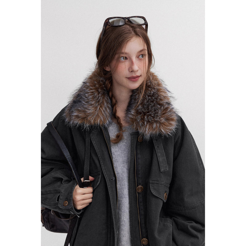 Oversized Retro Fur Work Jacket