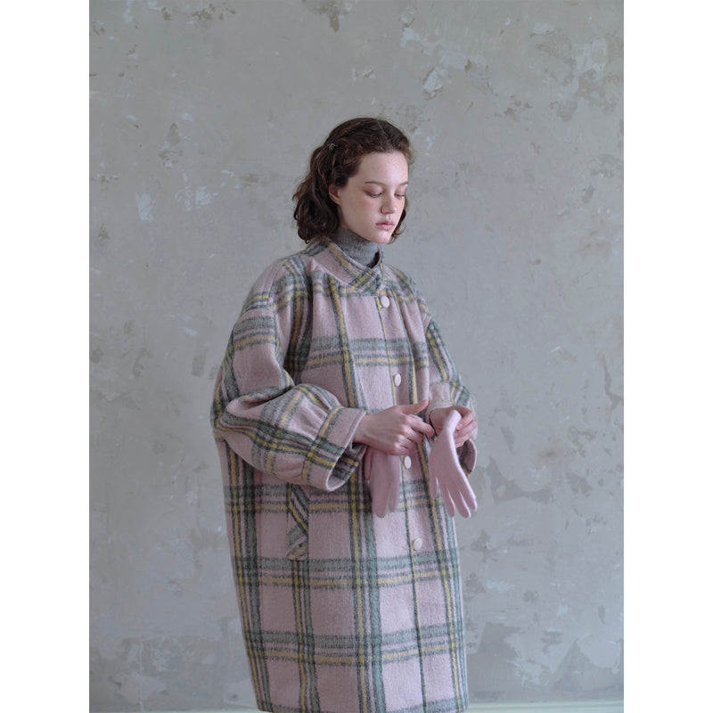 Pink Plaid Wool Retro Coat