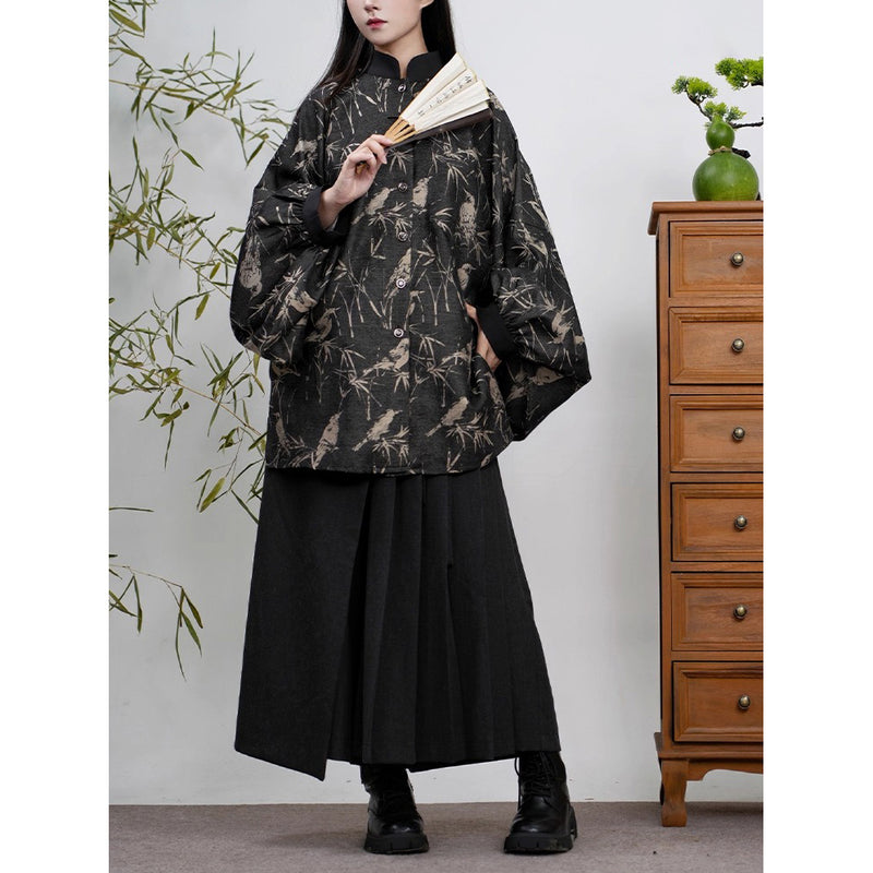 竹林の水墨画バルーンスリーブブラウス