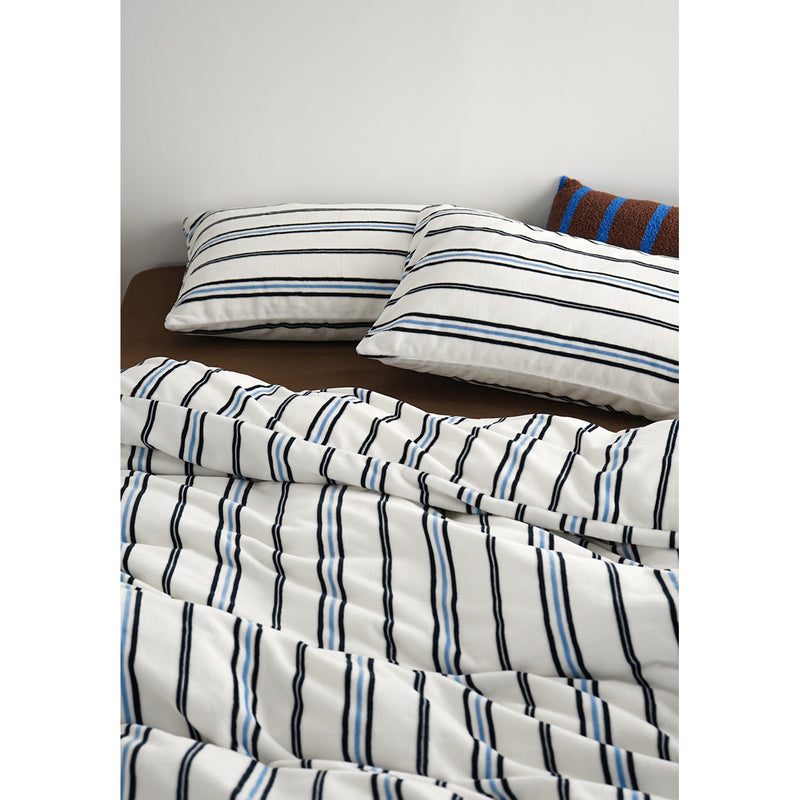 Blue and White Striped Bed Cover Set