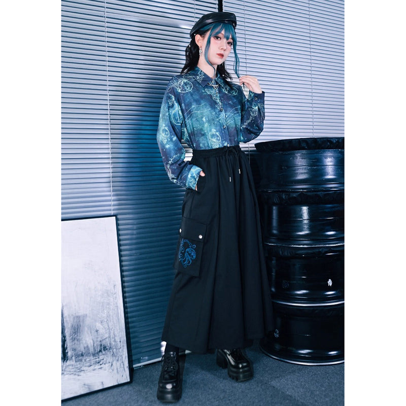 海月の刺繍ドレープワイドパンツ