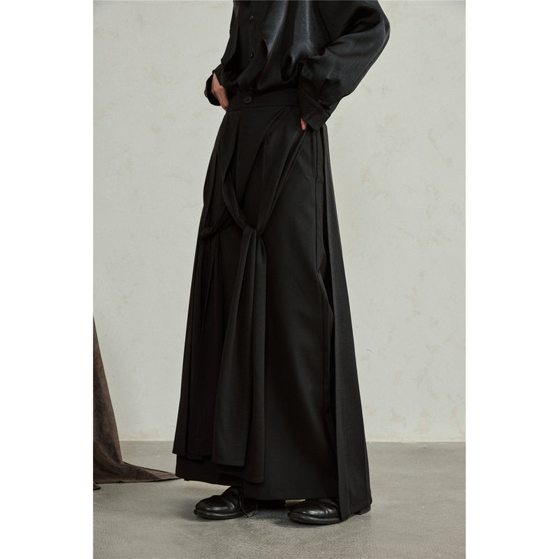 Black Draped Layered Wide Pants