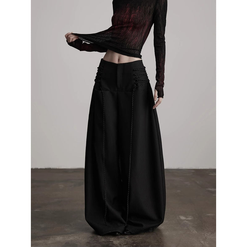 Black Wide Pants with Side Ribbon