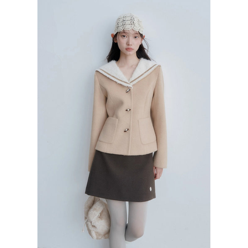 Sailor collar Beige Short Jacket