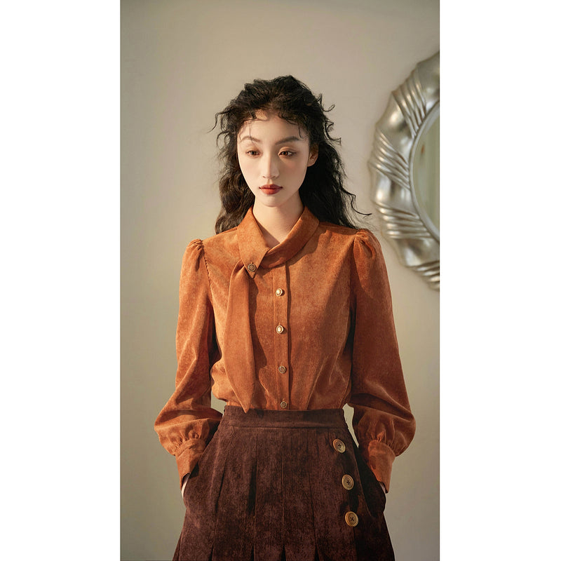 Orange Brown Corduroy Blouse