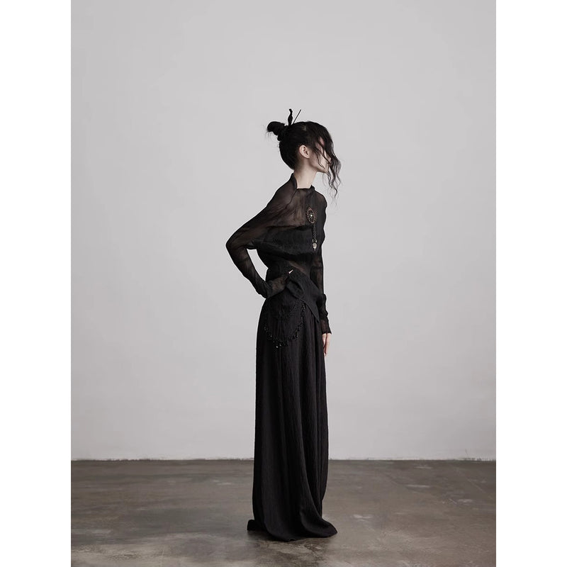 Stone Pendant Black Wide Pants
