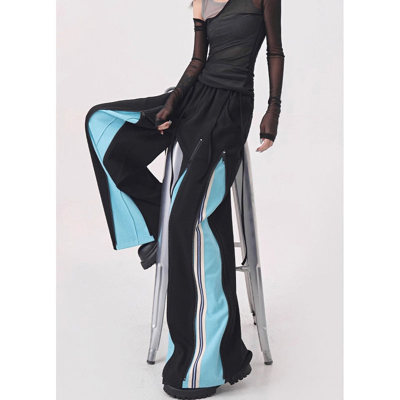 Light Blue Switching Wide Track Pants