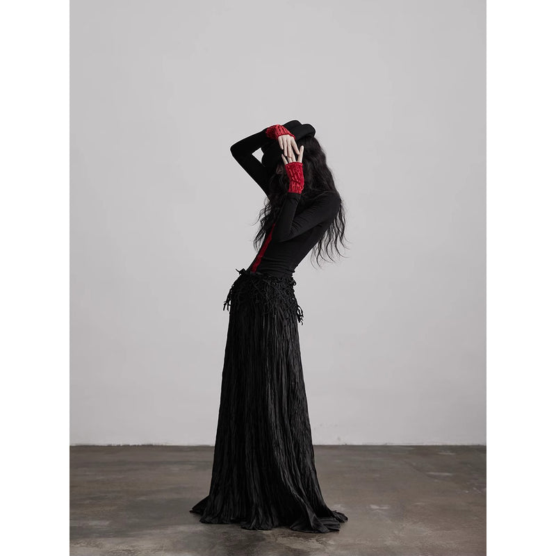 Black Red Slim Fit Top